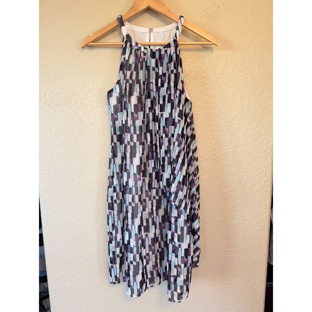 NEW White House Black Market Purple Geometric Shift Dress size 4 Halter - Picture 2 of 7